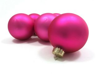 5 Vintage Hot Pink Christmas Ornaments,  Pink Glass Ball Ornaments,  Satin Finish