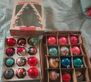 24 Assorted Vintage Shiny Brite Christmas Ornaments & Box