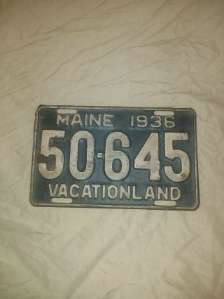 Maine License Plate Vintage 1936 (first Year For Vacationland) 50 - 645