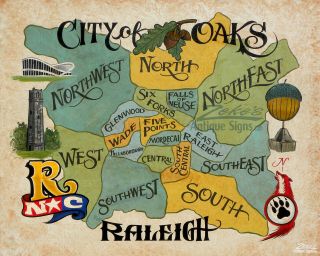 Raleigh North Carolina Map Style Poster Decor Vintage Style City Nc Wolfpack