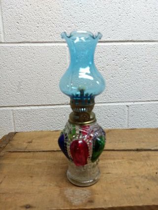 Vintage Miniature Royal Crown Glass Oil Lamp,  8 ",  Made In Hong Kong