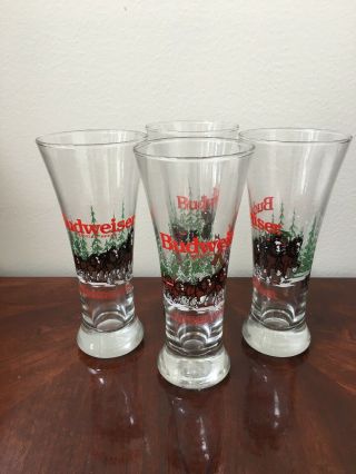 Vtg 1989 Budweiser Beer Clydesdales Pilsner Christmas Glasses Set Of 4 Euc