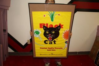 Large Vintage Black Cat Fireworks Firecracker 4th Of July Poster Sign
