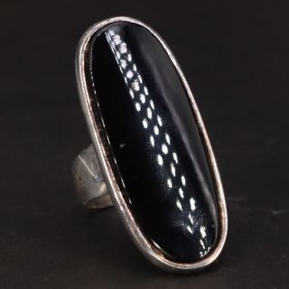 Vtg Sterling Silver - Modernist Onyx Stone Elongated Statement Ring Size 5 - 11g