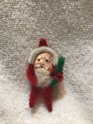 Vintage Clay Face/chenille Santa/pixie Christmas Package Tie Japan (w7)