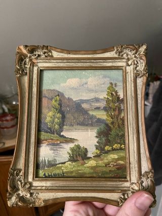 Vintage Landscape Artist Signed S.  Hurst Oil Painting On Board,  Frame