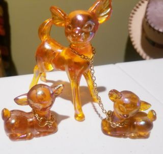 3 Vintage Lucite Plastic Bambi Deer Fawn Christmas Reindeer Figurines Hong Kong