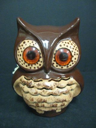 Vintage 1970s Ceramic Owl Night Light Table Tv Lamp Brown Orange