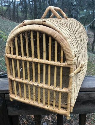 Antique Vintage Wicker Pet Cat Small Dog Animal Rattan Decor Carrier Taxi 17”