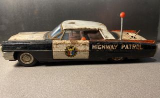 Vintage Tin Friction Highway Patrol Cadillac Car Ichiko Japan