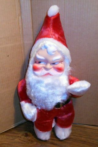 Vintage Plush Stuffed Santa Claus Doll Toy Molded Rubber Face 18 " Black Belt