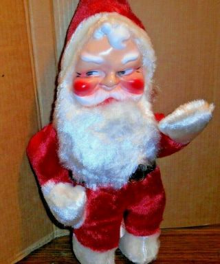 Vintage Plush Stuffed Santa Claus Doll Toy Molded Rubber Face 18 