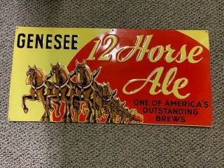 Vintage Metal Sign Genesee 12 Horse Ale 11.  5 Inch X 23.  5 Inch Raised Letters