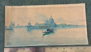 Antique 19th Century Italian Watercolor Painting By A.  Presti Venice Canal Scene