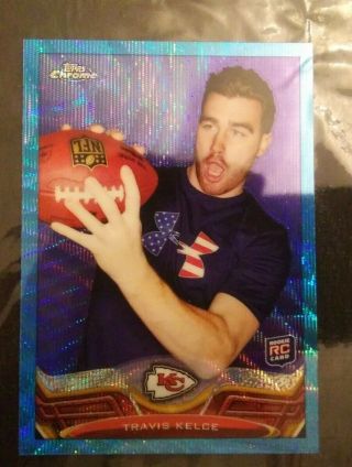 2013 Topps Chrome Travis Kelce Blue Wave Rc Refractor Chiefs Rare 118