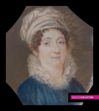 Antique 1830s French Miniature Painting Watercolor & Gouache Portrait Of A Woman