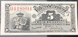 Caribe Vintage Banknote 5 Centavo 1896 Spain Colonial