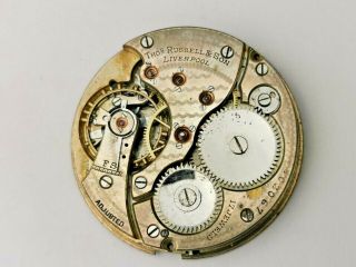 Vintage Thos Russell & Son Pocket Watch Movement For Repair,  Liverpool Maker