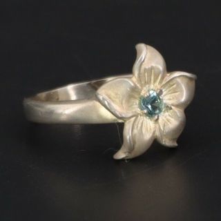 Vtg Sterling Silver - Blue Cz Cubic Zirconia Flower Floral Ring Size 6 - 3g
