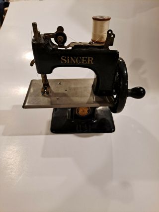 Antique Mini Hand Crank Singer Sewing Machine Toy Size Child Good -