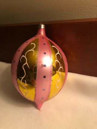 Rare Large Vintage Antique Christmas Mercury Glass Ornament Pink Gold Poland