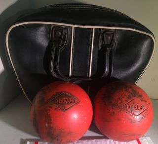 2 Vintage Heelco Duckpin Bowling Balls In Carry Bag (3.  8 Lbs Each)