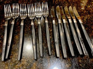 Set Of 12 Braniff Airlines Cutlery Black Handle Silverware 6 Knives & 6 Forks