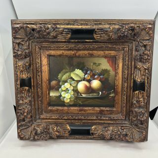 Vintage 8 " X10 " Oil Painting Fruit Still Life In Ornate 19 " X17 " Frame
