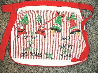 Vintage Terry Cloth Santa Claus Holly Bells Christmas/new Years Babies Apron