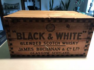 Vintage Black&white Whisky Wooden Crate Box 17” James Buchanan Scotland