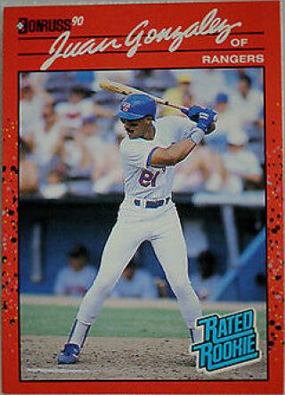 1990 Donruss Juan Gonzalez Texas Rangers 33a Baseball Card.  Error.  Reverse