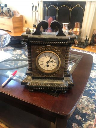 Vintage Antique Very Heavy Slate Marble French ? Mantel Clock Gorgeous Gift Idea