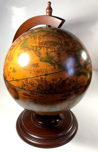 Old World Antique Italian Style Globe Opens To Bar Storage Inside