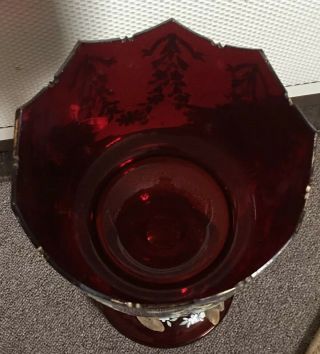Antique Ruby Red Mantle Lustre Hand - Blown Glass and Hand - Painted w/ Prisms 2