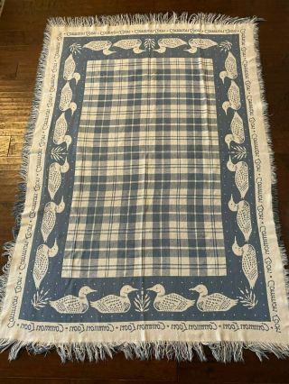Vintage Blue/white Fringed Tapestry Throw Blanket " Common Loon " 48 " X 66 "