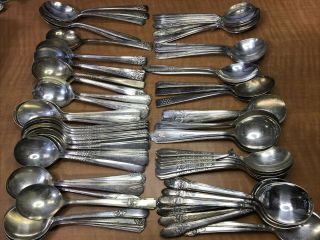 65 Pc Mixed Antique To Vintage Silverplated Round Soup Gumbo Spoons