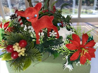 Vintage Christmas Greenery Flocked Reindeer Picks Plastic Floral Wreaths Crafts