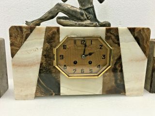 Antique French Art Deco Marble 3 Piece Mantel Clock Set 3