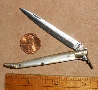 Inox Toledo Small Stiletto Toothpick Pocket Knife : Lock Blade Pearl Covers Vtg