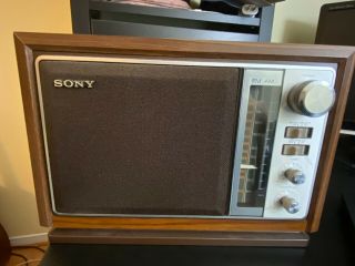 Vintage Sony Am Fm Radio Model Icf - 9740w Tabletop Wood -