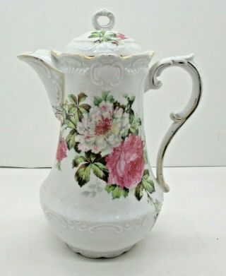 Vintage Pm Bavaria Hand Painted Floral Chocolate Pot