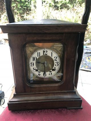 Antique Ansonia Mantle Clock Wooden With Key And Bob