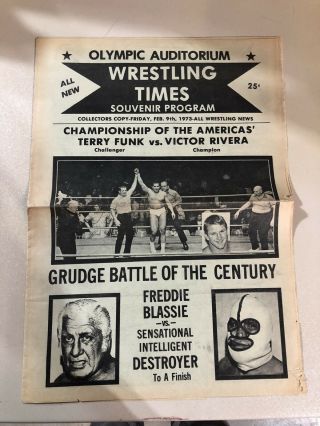 Vintage Nwa Wrestling Program Feb 1973 Olympic Auditorium Funk Blassie Destroyer