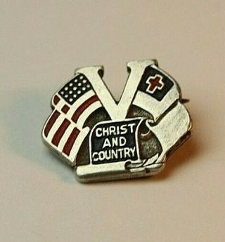 Vintage Wwii Us Sweetheart Sterling Silver Enamel Christ & Country Pin