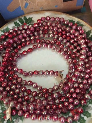 Vintage 1/4 Inch Red Glass Beaded Christmas Garland Over 7 Feet