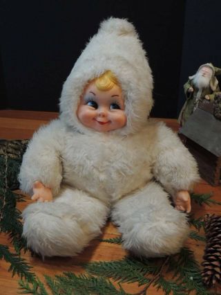 24 " Vintage Rushton White Snow Baby Rubber Face Plush Stuffed