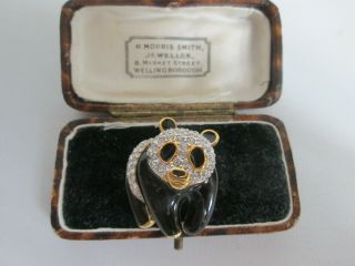 Vintage Signed Attwood&sawyer Enamel Rhinestone Panda Bear Brooch Pin