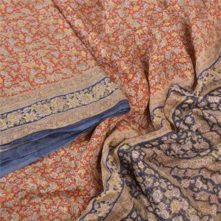 Sanskriti Vintage Red Sarees 100 Pure Silk Printed Sari Soft 5 Yd Craft Fabric