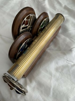 Vintage Antique Brass Double Rotating Wheel Stained Glass Kaleidoscope Set