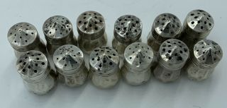 Set Of 12 Vintage Marked Sterling Silver Miniature Salt & Pepper Shakers 44 Grms